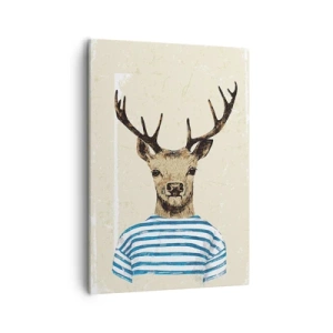 Quadro su tela - Stampe su Tela - Un cervo con una camicia a righe su uno sfondo chiaro con una trama delicata - 50x70cm - Mi piacciono le camicie a righe! - Decorazione murale moderna per soggiorno e camera da letto ARTTOR
