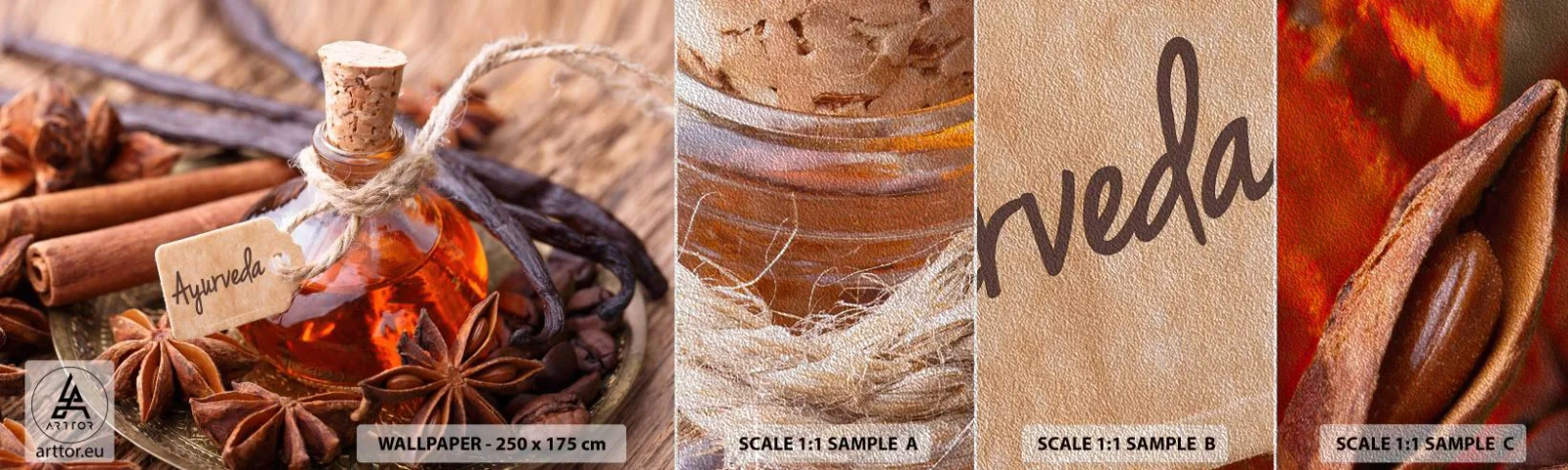 Campione di Fotomurale Premium Sand - Verso l'unità del corpo e dell'anima - Cannella, anice, Vaniglia - 100x30 cm