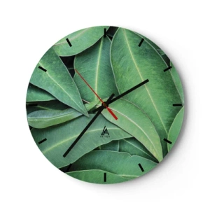Orologio da parete - Orologio in Vetro - Foglie verdi succose in una ripresa macro - 30x30cm - Succosi e freschi - Decorazione murale moderna per soggiorno, cucina e camera da letto ARTTOR