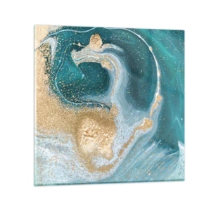 Quadro su vetro - Vortice di oro e turchese - 30x30 cm