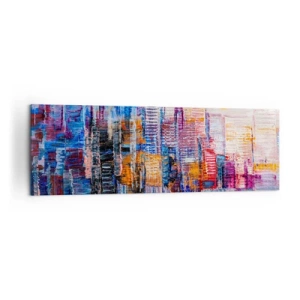 Quadro su tela - Stampe su Tela - Un panorama colorato della città con riflessi sull'acqua - 160x50cm - Metropoli gioiosa - Decorazione murale moderna per soggiorno e camera da letto ARTTOR