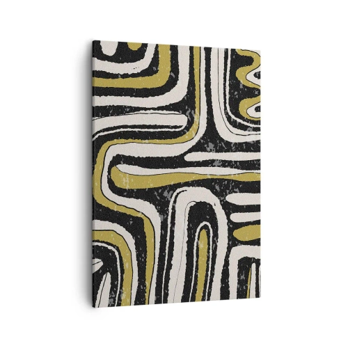 Quadro su tela - Stampe su Tela - Motivo astratto in nero, bianco e oro - 50x70cm - Composizione: strade e vicoli - Decorazione murale moderna per soggiorno e camera da letto ARTTOR