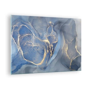 Quadro su vetro - Una composizione astratta nei toni del blu navy e dell'oro - 70x50cm - Polvere d'oro - Decorazione murale moderna per soggiorno e camera da letto ARTTOR