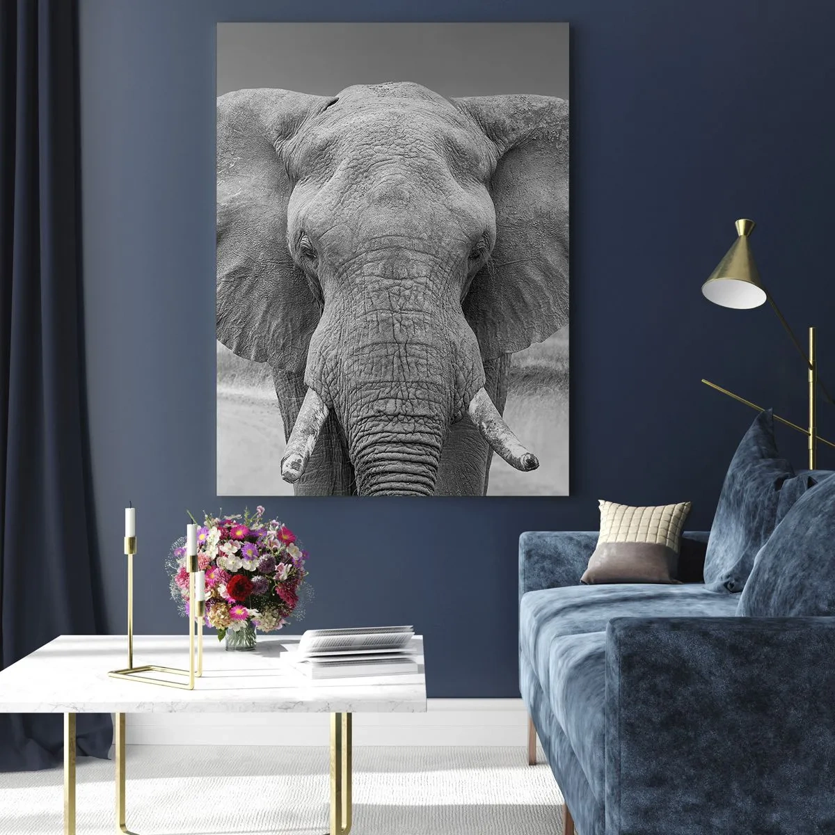Quadro su vetro - Ritratto di un elefante in bianco e nero - 70x100cm - Benvenuti nel mio mondo - Decorazione murale moderna per soggiorno e camera da letto ARTTOR