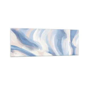 Quadro su vetro - Pennellate astratte nei toni del blu e del beige - 140x50cm - Ondulazioni azzurre - Decorazione murale moderna per soggiorno e camera da letto ARTTOR