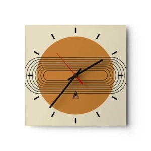 Orologio da parete - Orologio in Vetro - Motivo geometrico con cerchi e linee arancioni - 30x30cm - Piano perfetto - Decorazione murale moderna per soggiorno e camera da letto ARTTOR