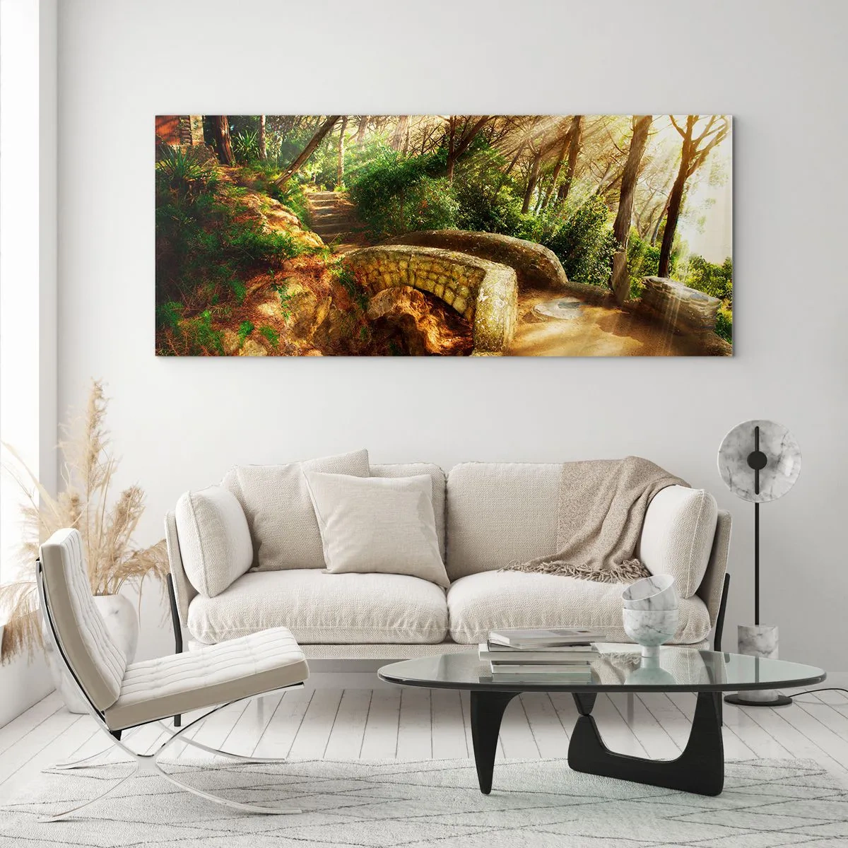 Quadro su vetro - Dal ponte direttamente nel bosco delle fiabe - 90x30 cm