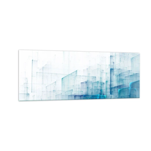Quadro su vetro - Forme geometriche astratte nelle tonalità del blu - 140x50cm - E lo spazio fu - Decorazione murale moderna per soggiorno e camera da letto ARTTOR