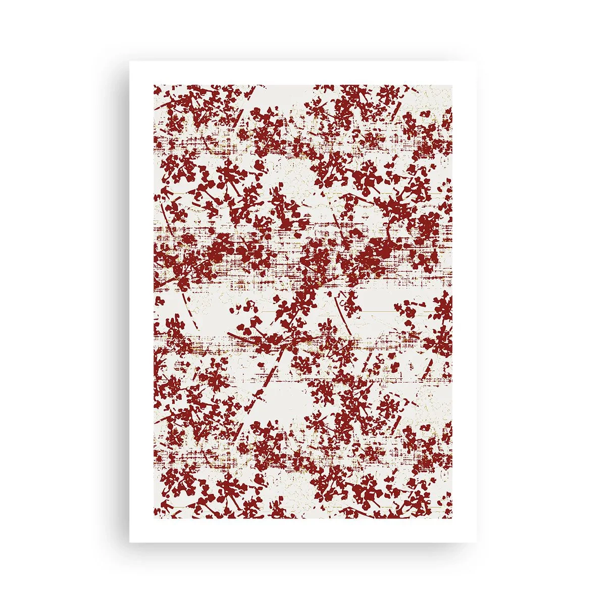 Poster - Accenti floreali rossi su uno sfondo chiaro - 50x70cm - Come l'antico percalle - Decorazione murale moderna per soggiorno e camera da letto ARTTOR