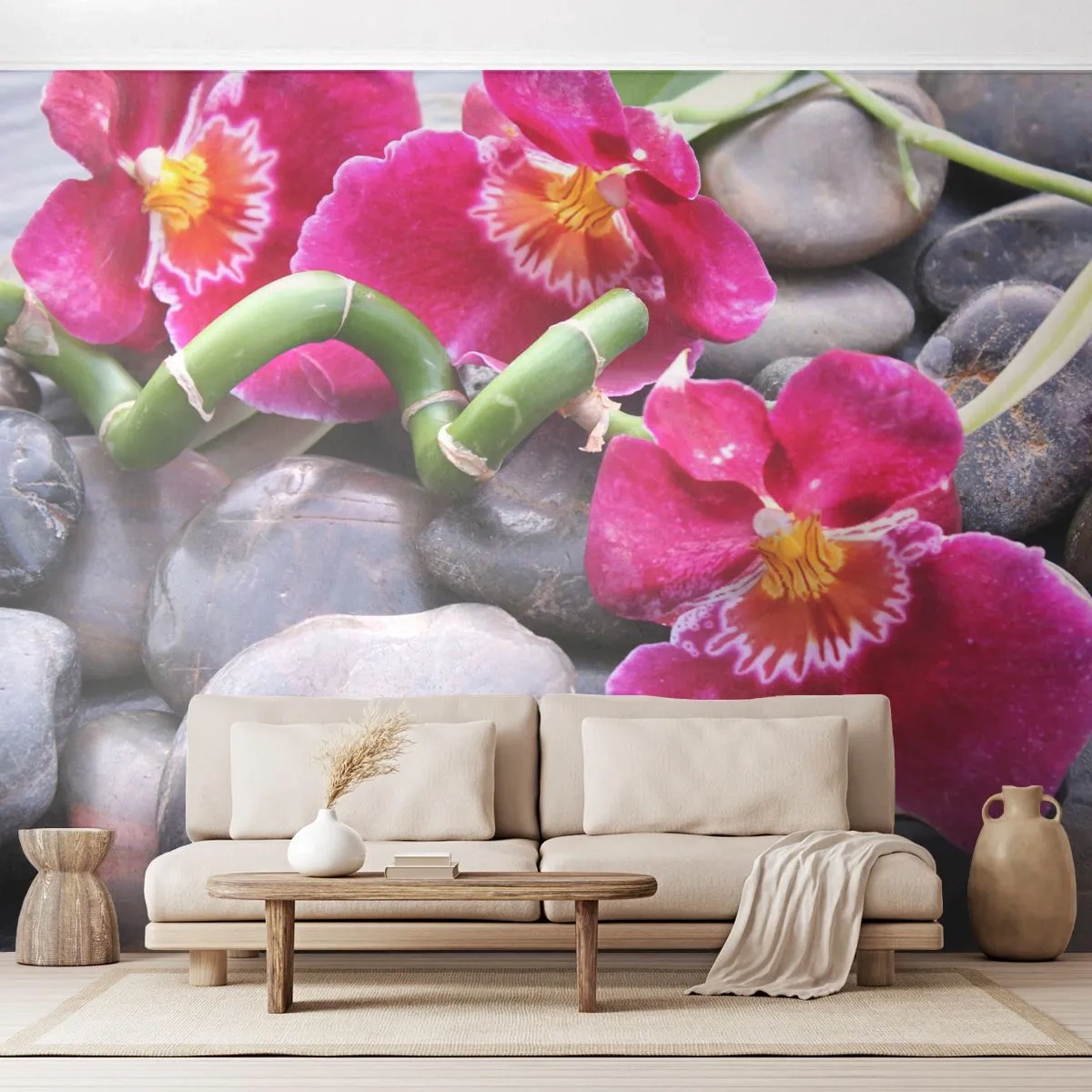 Fotomurali Standard Eco - Fresco e calore - Fiori, Pietre, Orchidea - 400x280 cm