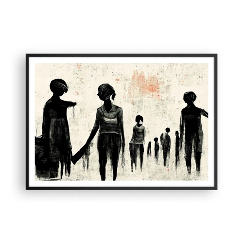 Poster in cornice nera - Figure in una composizione monocromatica su uno sfondo chiaro - 100x70cm - Contro la solitudine - Decorazione murale moderna per soggiorno e camera da letto ARTTOR