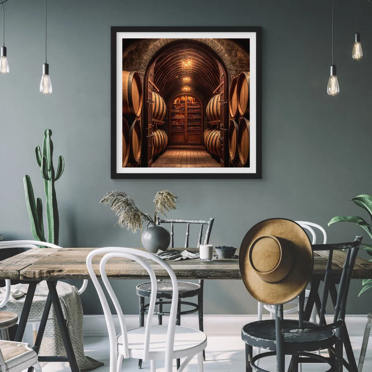 Poster in cornice nera - L'atmosfera della cantina - 30x30 cm