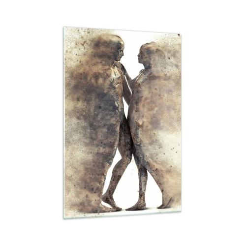 Quadro su vetro - Un duo astratto di silhouette in tonalità sabbia - 70x100cm - Nati dalla polvere, per amare - Decorazione murale moderna per soggiorno e camera da letto ARTTOR