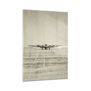 Quadro su vetro - Aereo storico all'aeroporto in stile seppia - 50x70cm - Pronto come sempre - Decorazione murale moderna per soggiorno e camera da letto ARTTOR