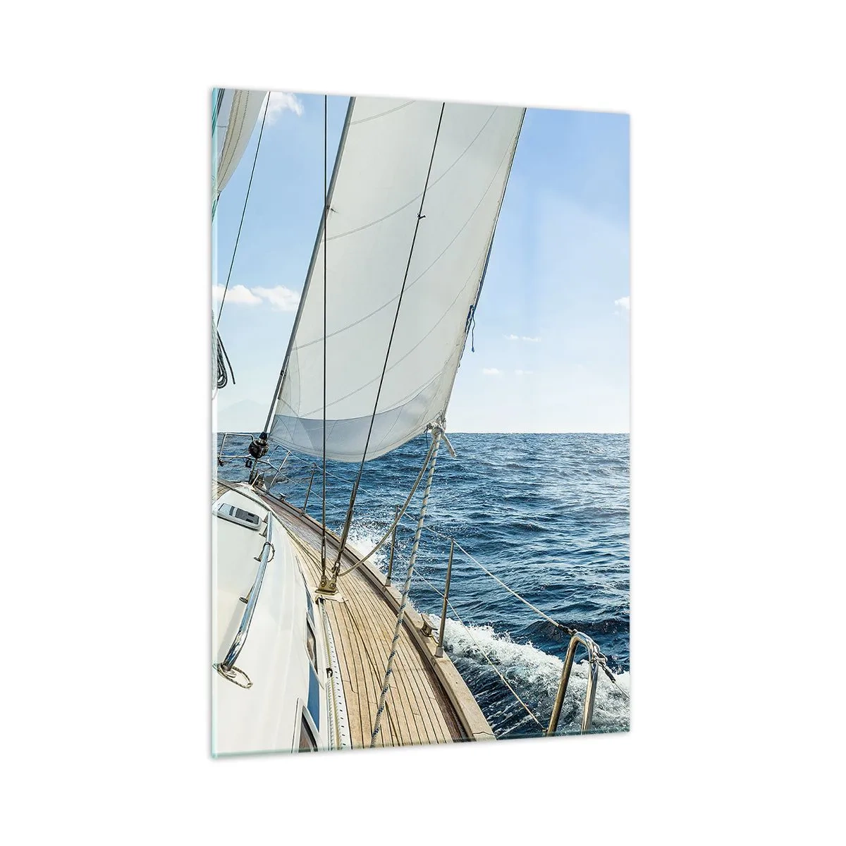 Quadro su vetro - Uno yacht in mare aperto con le vele spiegate - 50x70cm - Benvenuta avventura - Decorazione murale moderna per soggiorno e camera da letto ARTTOR