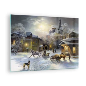 Quadro su vetro - Paesaggio urbano invernale illuminato dalla luce della luna - 70x50cm - La magia dell'inverno russo - Decorazione murale moderna per soggiorno e camera da letto ARTTOR