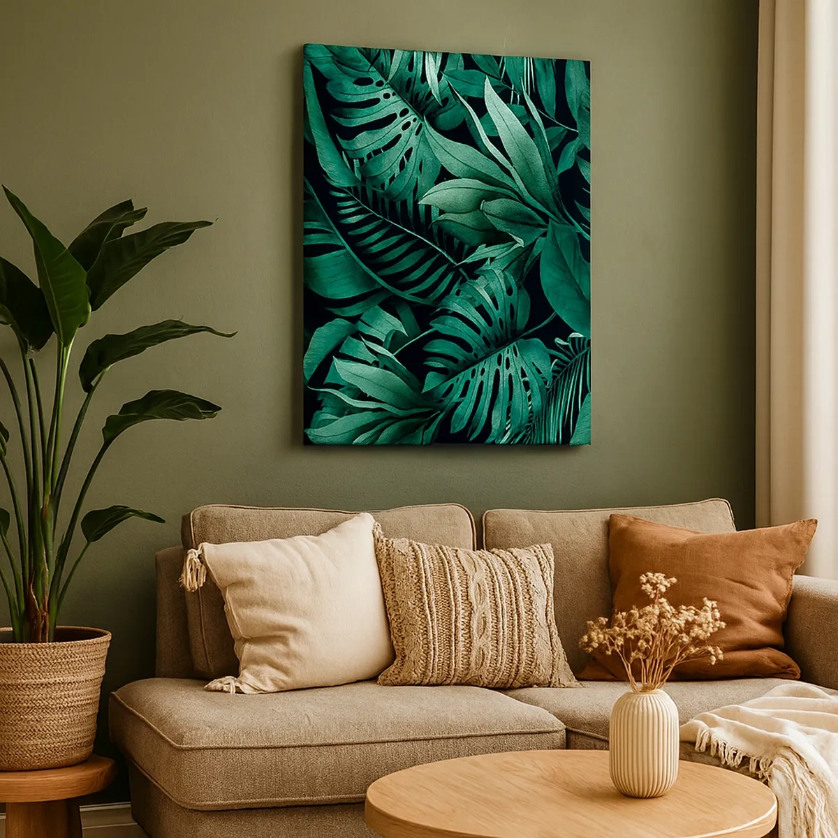 Quadro su tela - Stampe su Tela - Foglie tropicali in tonalità di verde intenso - 50x70cm - Dal profondo del verde tropicale - Decorazione murale moderna per soggiorno e camera da letto ARTTOR