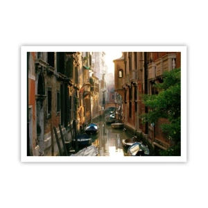 Poster - Un pittoresco canale a Venezia con barche e un ponte - 100x70cm - Un angolo di Venezia - Decorazione murale moderna per soggiorno e camera da letto ARTTOR