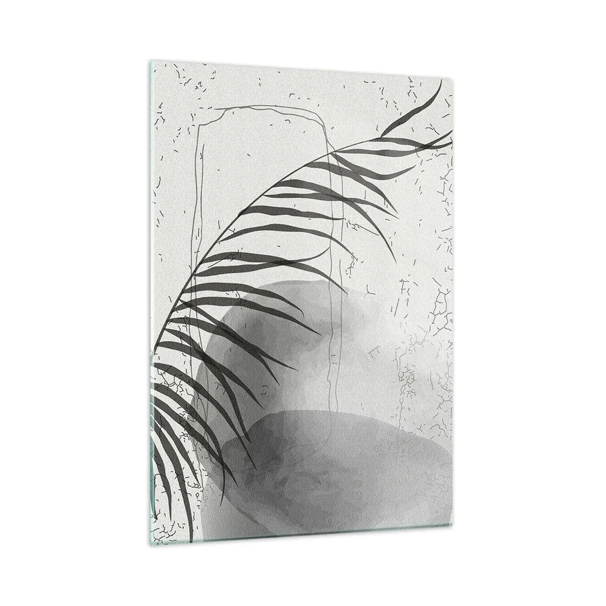 Quadro su vetro - Grafica con ombra di foglie di palma in bianco e nero - 50x70cm - La delicata esoticità della natura - Decorazione murale moderna per soggiorno e camera da letto ARTTOR