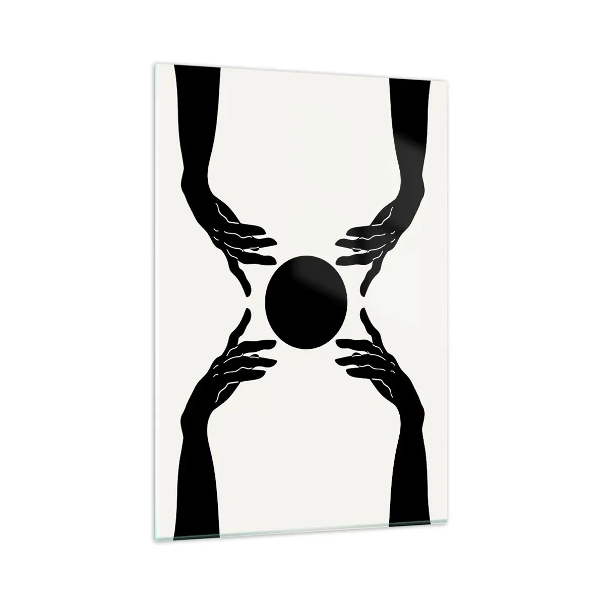 Quadro su vetro - Mani nere in una composizione simmetrica con una palla - 80x120cm - Segno misterioso - Decorazione murale moderna per soggiorno e camera da letto ARTTOR