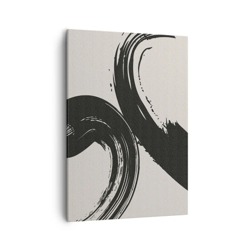 Quadro su tela - Stampe su Tela - Pennellate dinamiche in nero su sfondo chiaro - 50x70cm - Energico e circolare - Decorazione murale moderna per soggiorno e camera da letto ARTTOR