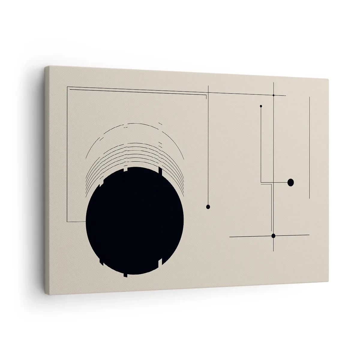 Quadro su tela - Stampe su Tela - Linee geometriche nere e un cerchio su uno sfondo beige - 70x50cm - Composizione elastica e dinamica - Decorazione murale moderna per soggiorno e camera da letto ARTTOR