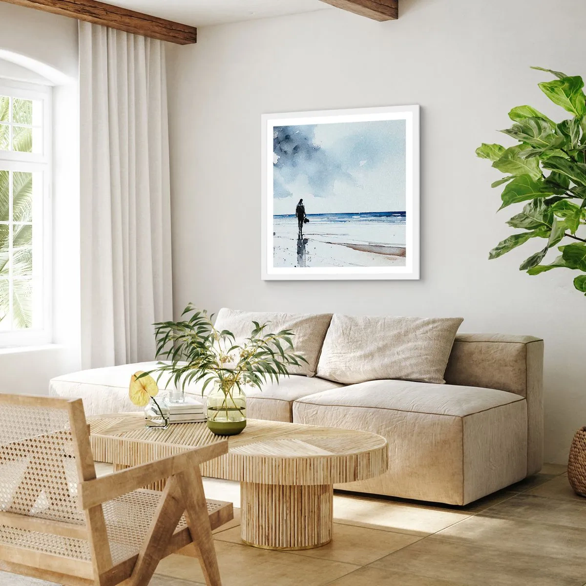 Poster in cornice bianca - Dialogo con il mare - 50x50 cm