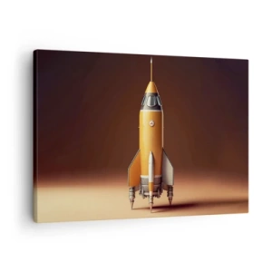 Quadro su tela - Stampe su Tela - Un razzo in stile retrò su uno sfondo di toni marroni - 70x50cm - Si inizia dai sogni - Decorazione murale moderna per soggiorno e camera da letto ARTTOR