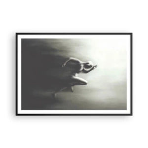 Poster in cornice nera - Una silhouette in bianco e nero di una figura in corsa, realizzata in uno stile dinamico e surreale. - 100x70cm - Inarrestabile - Decorazione murale moderna per soggiorno e camera da letto ARTTOR