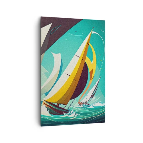 Quadro su tela - Stampe su Tela - Un'illustrazione dinamica di barche a vela in un mare in tempesta. - 80x120cm - Compagne degli elementi - Decorazione murale moderna per soggiorno e camera da letto ARTTOR
