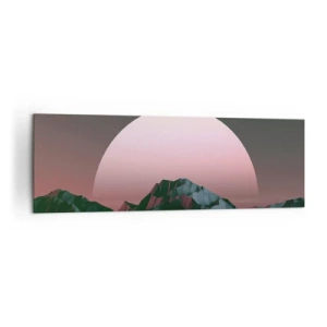 Quadro su tela - Stampe su Tela - Montagne geometriche con il sole al tramonto sullo sfondo - 160x50cm - Nella galassia accanto - Decorazione murale moderna per soggiorno e camera da letto ARTTOR