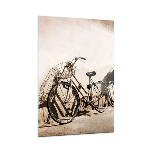 Quadro su vetro - Biciclette retrò appoggiate a un vecchio muro - 50x70cm - L'indimenticabile bellezza del passato - Decorazione murale moderna per soggiorno e camera da letto ARTTOR