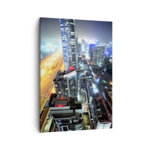 Quadro su tela - Stampe su Tela - Panorama della città notturna con grattacieli illuminati - 50x70cm - Miracolo nel deserto - Decorazione murale moderna per soggiorno e camera da letto ARTTOR