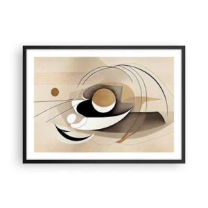 Poster in cornice nera - Composizione astratta nei toni del beige e del nero - 70x50cm - Composizione: l'essenza delle cose - Decorazione murale moderna per soggiorno e camera da letto ARTTOR
