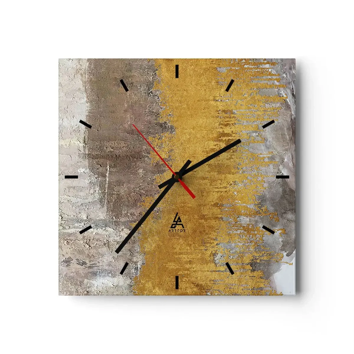Orologio da parete - Orologio in Vetro - Motivo astratto oro e beige - 30x30cm - Soffio dorato - Decorazione murale moderna per soggiorno e camera da letto ARTTOR