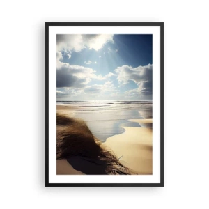 Poster in cornice nera - Spiaggia al tramonto con onde e nuvole - 50x70cm - Spiaggia incontaminata - Decorazione murale moderna per soggiorno e camera da letto ARTTOR