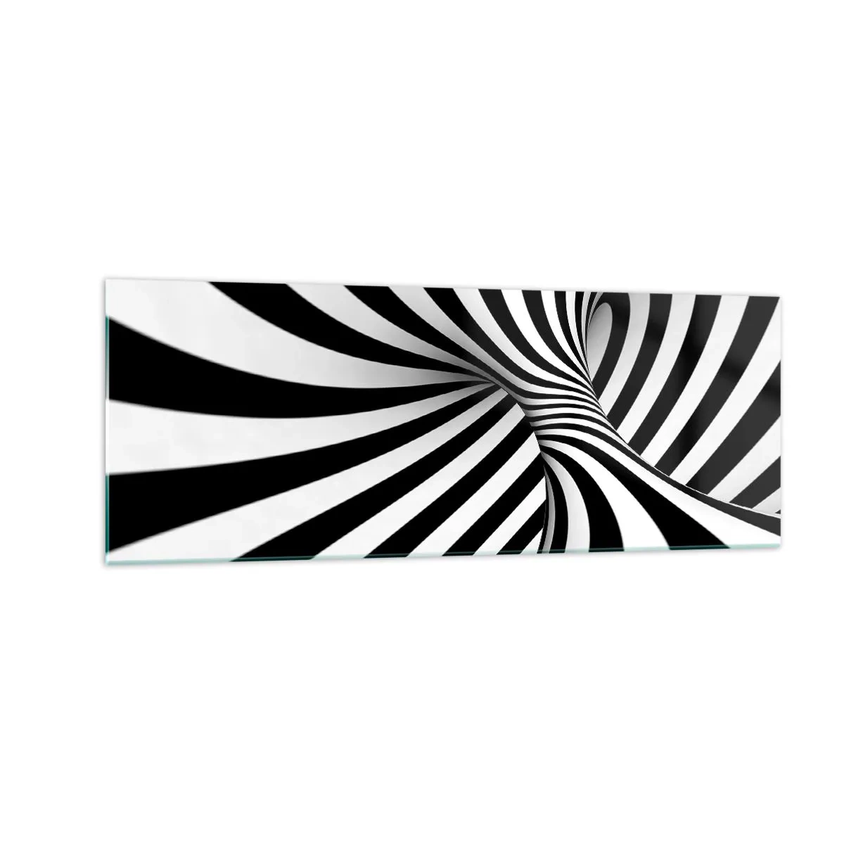 Quadro su vetro - Tunnel astratto con strisce a spirale bianche e nere - 140x50cm - Composizione: spazio danzante - Decorazione murale moderna per soggiorno e camera da letto ARTTOR
