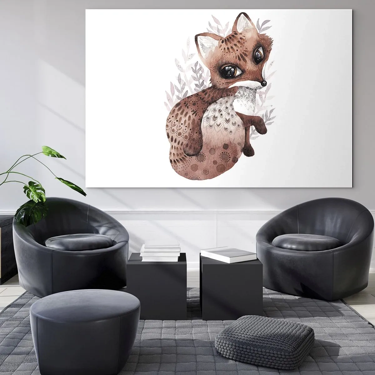 Quadro su vetro - Una simpatica volpe acquerellata su sfondo bianco - 70x50cm - Semplicemente da amare - Decorazione murale moderna per soggiorno e camera da letto ARTTOR