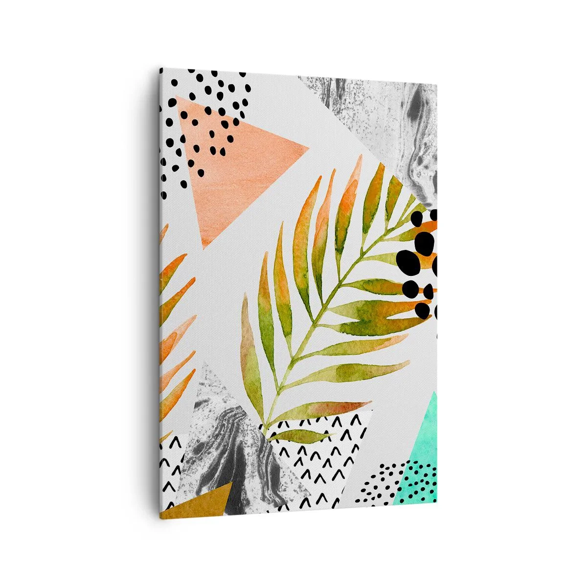 Quadro su tela - Stampe su Tela - Motivo tropicale con foglie e forme geometriche - 70x100cm - Decorazione con foglie di palma - Decorazione murale moderna per soggiorno e camera da letto ARTTOR