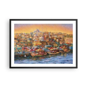 Poster in cornice nera - Panorama pittoresco di Istanbul con vista sulla baia e sulla città - 70x50cm - Racconto da Istanbul - Decorazione murale moderna per soggiorno e camera da letto ARTTOR