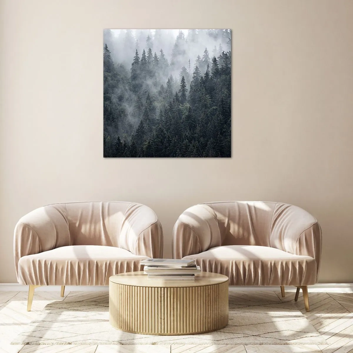 Quadro su vetro - Alba nel bosco - 30x30 cm