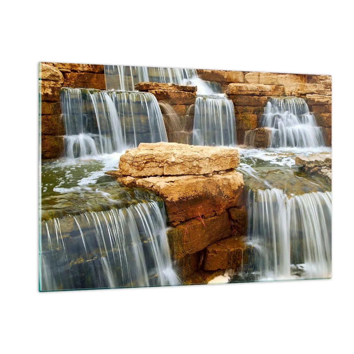 Quadro su vetro - Cascata su uno sfondo roccioso - 120x80cm - La scala verso il cielo - Decorazione murale moderna per soggiorno e camera da letto ARTTOR