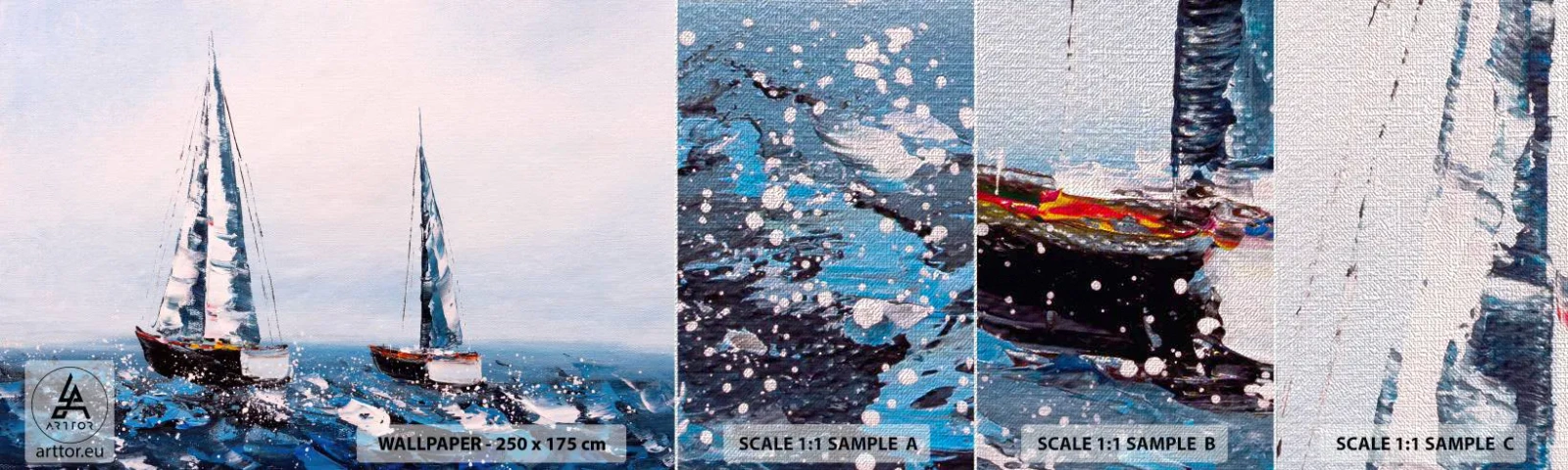 Campione di Fotomurale Premium Canvas - Fratellanza nel vento - Barche a vela, Paesaggio, Mare - 100x30 cm