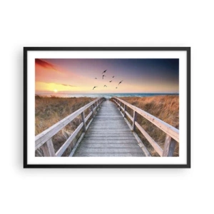 Poster in cornice nera - Molo di legno che conduce alla spiaggia al tramonto - 70x50cm - Spazio per volare - Decorazione murale moderna per soggiorno e camera da letto ARTTOR