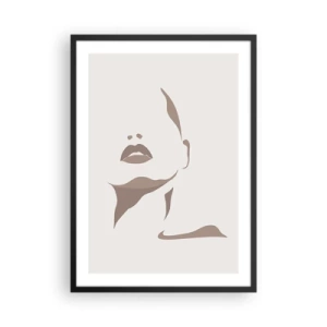 Poster in cornice nera - Un ritratto minimalista del viso nei toni del beige e del marrone. - 50x70cm - Fatta di luce e ombra - Decorazione murale moderna per soggiorno e camera da letto ARTTOR