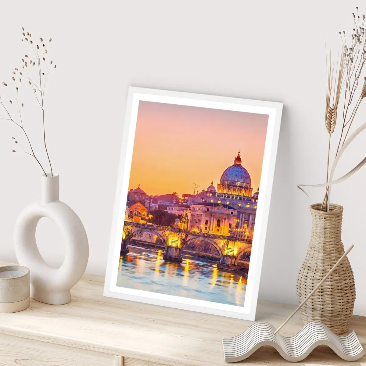 Poster in cornice bianca - Tramonto sulla Città Eterna - 40x50 cm