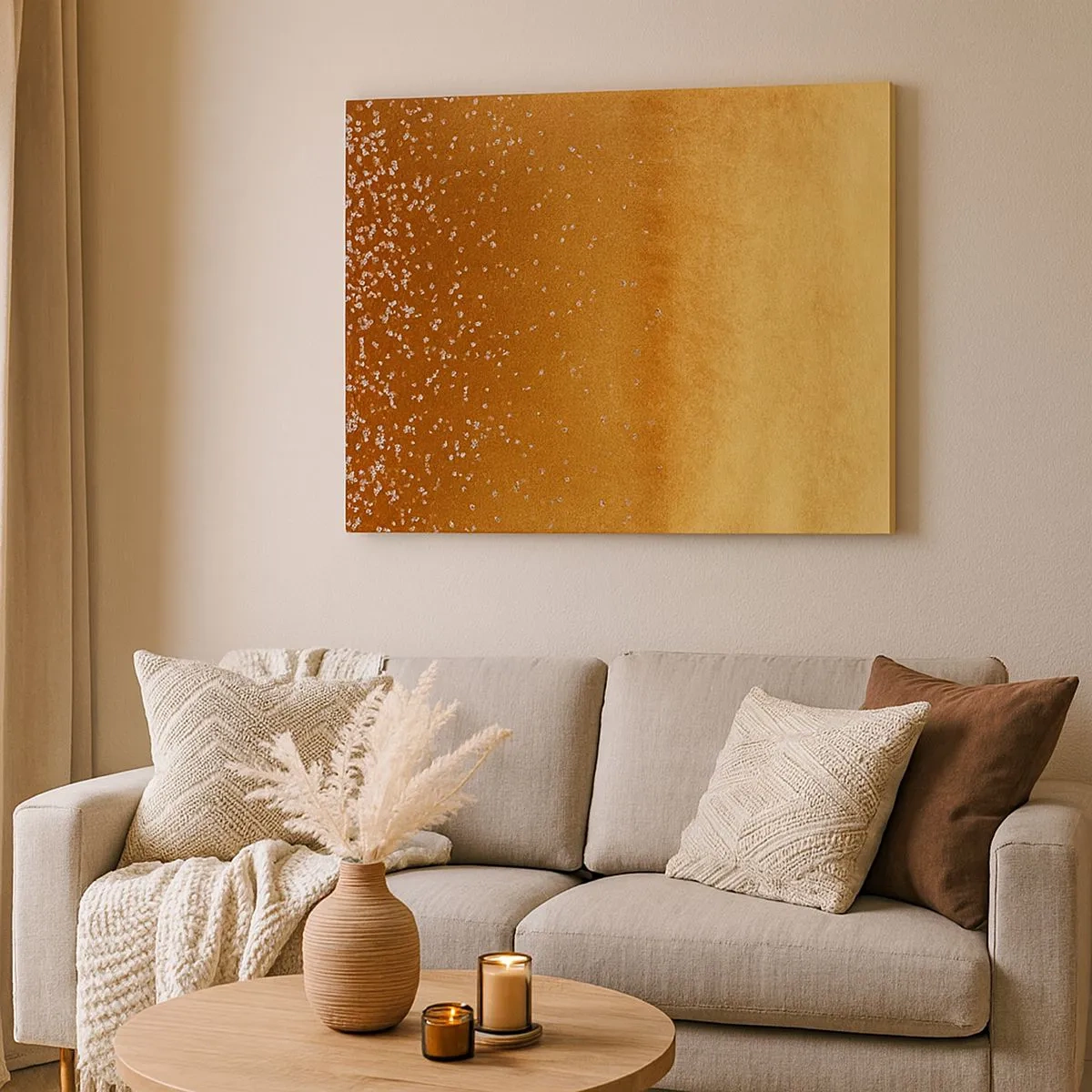 Quadro su tela - Stampe su Tela - Una sfumatura dorata con sottili riflessi e decorazioni - 70x50cm - La nascita della luce - Decorazione murale moderna per soggiorno e camera da letto ARTTOR