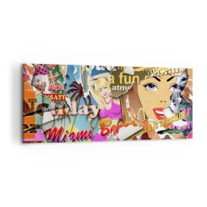 Quadro su tela - Stampe su Tela - Un collage colorato con elementi retrò e pop art. - 120x50cm - Retrospettiva di vacanza - Decorazione murale moderna per soggiorno e camera da letto ARTTOR