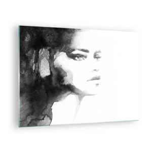 Quadro su vetro - Ritratto di donna ad acquerello in bianco e nero - 70x50cm - Fatta di mistero e di nebbia - Decorazione murale moderna per soggiorno e camera da letto ARTTOR