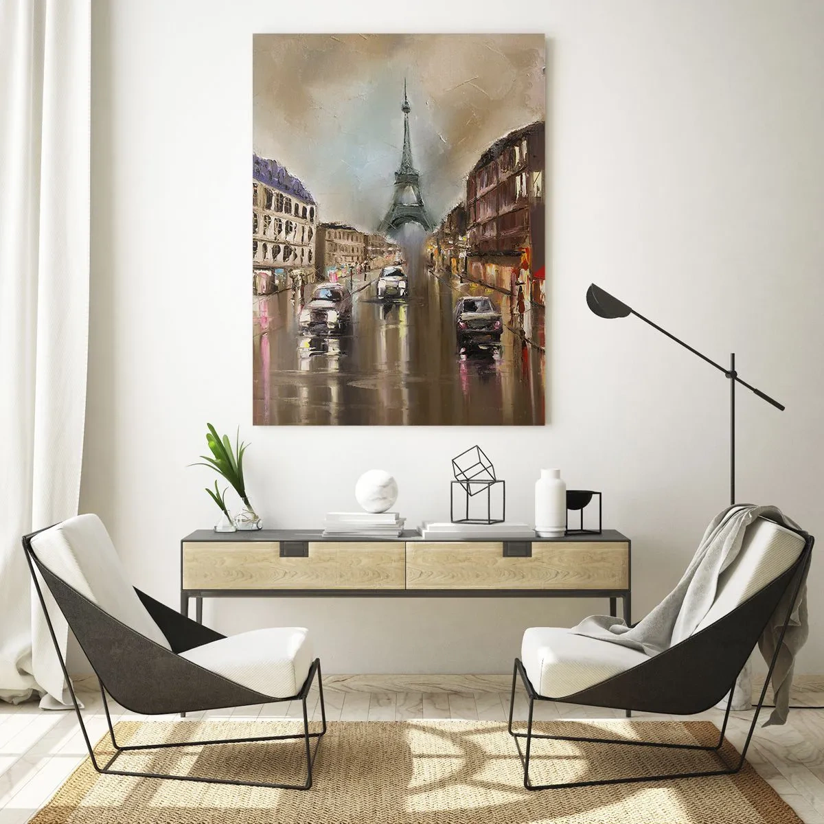 Quadro su vetro - Paesaggio urbano serale di Parigi con vista sulla Torre Eiffel - 80x120cm - Conta solo lei - Decorazione murale moderna per soggiorno e camera da letto ARTTOR
